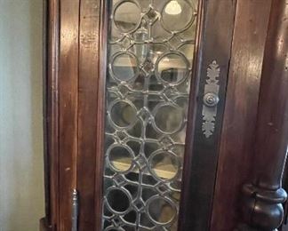 Custom-Made Media Cabinet. Glass Doors: Original Lead Glass Windows From Bismarck Hotel. Wood Includes Solid Walnut & Pecky Cyprys. Sold with TV. Measures 96" W x 26" D x 97" H with 50" TV. Photo 4 of 6.