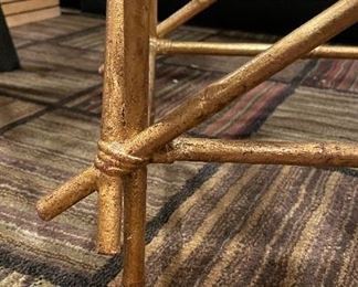 Dessin Fournir 24K Gold Faux Bamboo Side Table with Glass Top. Measures 26" x 14" D x 22" H. Photo 3 of 3. 