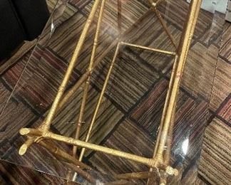 Dessin Fournir 24K Gold Faux Bamboo Side Table with Glass Top. Measures 26" x 14" D x 22" H. Photo 1 of 3. 
