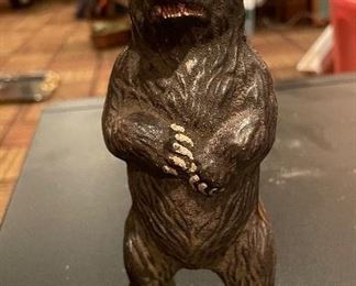 Antique Painted Cast Iron Coin Bank Bear. 