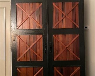 Cabinet / Wardrobe with Equestrian / Barn Styling.  Wrought Iron Pulls & Bead Board Doors. Custom-Made by Hammer Designs. Measures 56" W x 24" D x 80" H. Photo 1 of 4. 