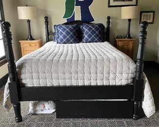 Ballard Designs Ebonized Wood Four Poster Mid-Post Queen Bed with Trundle. Posts Measure 51" H. Photo 1 of 3. 