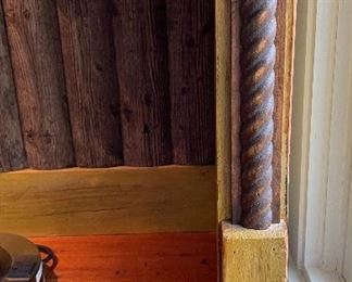 Hand-Carved Desk with Hutch. Solid Pine "Bead Board" Back, Wrought Iron Lion and Battery-Operated Clock Adornments. Custom-Designed by Hammer Designs. Measures 52" W x 26" D x 90" H. Photo 2 of 6. 