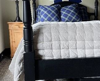 Ballard Designs Ebonized Wood Four Poster Mid-Post Queen Bed with Trundle. Posts Measure 51" H. Photo 2 of 3. 