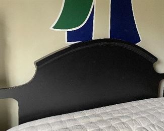 Ballard Designs Ebonized Wood Four Poster Mid-Post Queen Bed with Trundle. Posts Measure 51" H. Photo 3 of 3. 