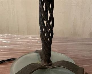 Pair of Antique Twisted Wrought Iron Table Lamps. Photo 2 of 2. 