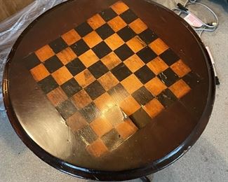 Vintage Mahogany Checkerboard Pedestal Side Table. Measures  27" H x 17" D. Photo 1 of 2. 