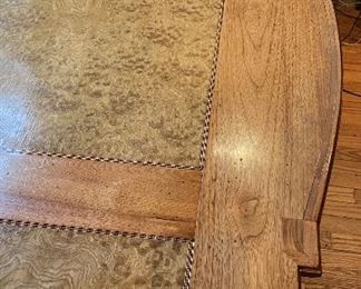 Hand-Carved Walnut Desk With Burled Oak Writing Surface. Custom-Made by Hammer Designs. Measures 89.75" W x 36" D x 30" H. Photo 3 of 5.