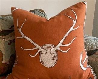 Set of Two Orange Deer Antler Pillows. 