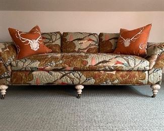 Lillian August Sofa Upholstered in Quilted Lee Jofa Flying Ducks Fabric. Measures 92" W x 40" D. Photo 1 of 3. 