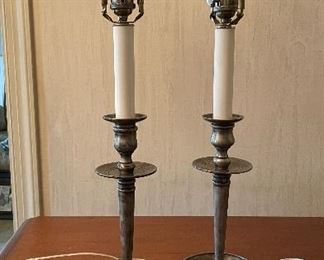 Pair of Pewter Candlesticks Turned Lamps. Each Measures 27" H. Photo 2 of 2. 