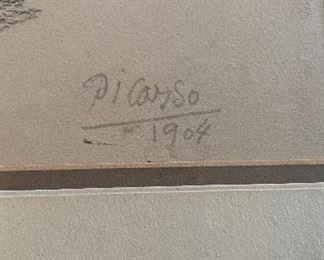 Pablo Picasso, "Mother Holding A Child," Black Crayon on Cream Paper. From The Collection of Meta & Paul J. Sachs. Measures 10.25" x 13" Unframed; 17" x 21" Framed. Photo 2 of 3. 