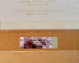 Pablo Picasso, "Mother Holding A Child," Black Crayon on Cream Paper. From The Collection of Meta & Paul J. Sachs. Measures 10.25" x 13" Unframed; 17" x 21" Framed. Photo 3 of 3. 