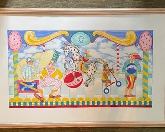 Circus Watercolor. Measures 43" x 28" Framed.
