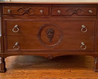 Vintage Commode with Cartouche & Horse-Bit Style Metal Pulls. Measures 54" x 24" x 37" H. Photo 1 of 2. 