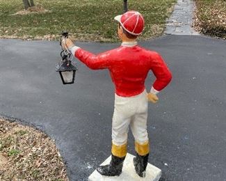 Vintage Concrete Lawn Jockey with Lantern