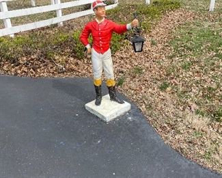 Vintage Concrete Lawn Jockey with Lantern