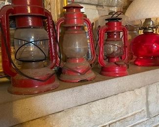 Antique Railroad and Tropic Red Storm Lanterns