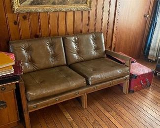 Wood and Faux Leather 2 -Seat Sofa/Loveseat 