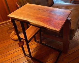 C-Shaped Wood Live Edge End Table