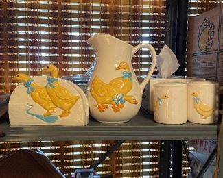 Ceramic Duck Pitcher, Salt & Pepper Shakers and Napkin Holder - 4 Piece Set