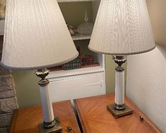 Pair of White Column Form Table Lamp with Shade