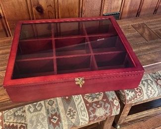 Wooden Display Case Glass Top Storage Organizer 