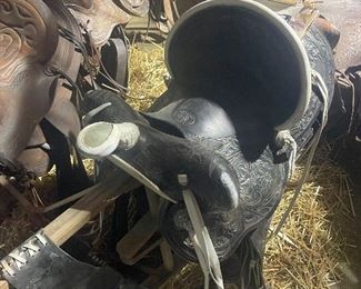  Fred Mueller High Back Leather Saddle with White Trim