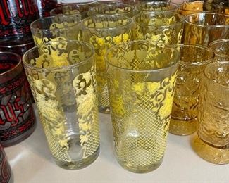 MCM Atomic Yellow Design Tall Drinking Glasses - Set of 11