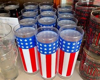 Red White Blue Stars Stripes Flag Bicentennial Drinking Glasses - Set of 12 -