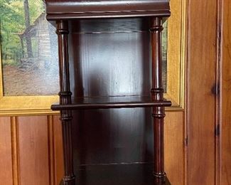 Anheuser-Busch Budweiser Beer Stein Wood 2 shelf Holder/Display made in Brazil - Silver Plate Reads "Anheuser-Busch Collectables" 