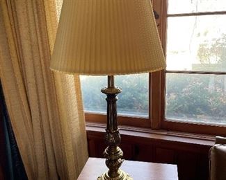 Vintage Brass Plated Cast Metal Table Lamp with Cast Leaves Detail