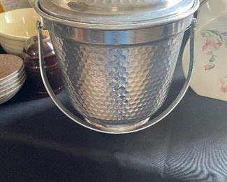 Vintage Ice bucket Hammered Aluminum Handle Mid Century Modern