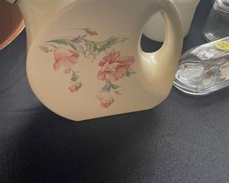 Vintage Universal Cambridge Water Pitcher Jug Zinnia Floral Cork Stopper