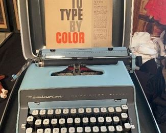 1960 blue Remington Rand Quiet-Riter Eleven Typewriter with Case