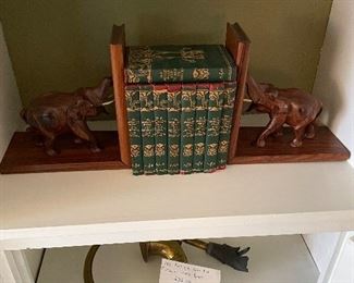 Carved Wood Elephants Bookends