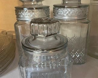 Set of 3 Clear Glass Canister Jars with Lids