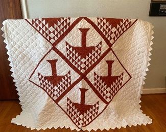 Vintage Cranberry Red & White Quilt