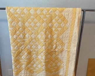 Vintage Yellow & White Irish Chain Variation Quilt