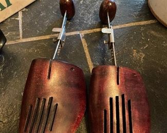 Vintage Red Wood and Metal SHOE TREE Split Toe Form Insert Stretcher Adjustable