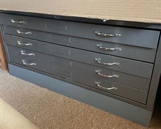 Vintage Steel 5 Drawer Flat File Blueprint Drawings Art Storage Cabinet