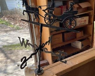 Vintage Cast Aluminum Weathervane Horse And Carriage Buggy