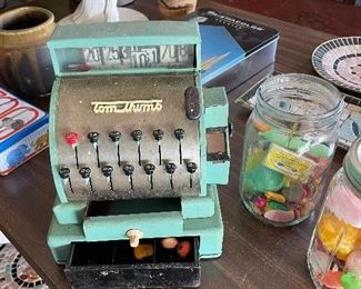 Vintage BLUE Tom Thumb Toy Cash Register Western Stamping Co