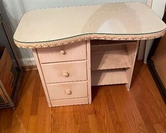 Vintage Kidney Shaped Vanity Table with Glass Top
