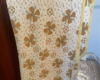 Vintage Twin Mustard Yellow Flower Quilt/Blanket - set of 2