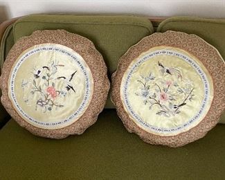 Vintage Round Asian Silk Pillows