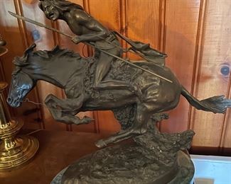 Frederic Remington 'The Cheyenne' Vintage Cast Bronze Sculpture w/ Marble Base