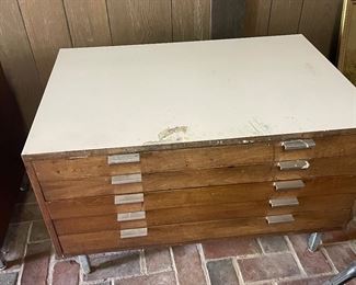 MCM Wooden Art Flat File Cabinet with Laminate Top