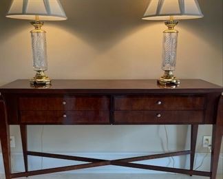 Hickory White Buffet Console Table $1295   Waterford Lamps $300 each
