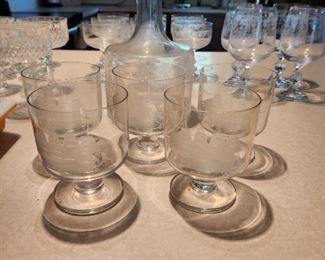 Ships decanter and glasses with nautical scene